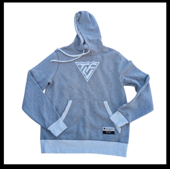 Champion Gray Hoodie Sweatshirt Streetwear Athletic  White Trim Unisex Sz M - Picture 1 of 8